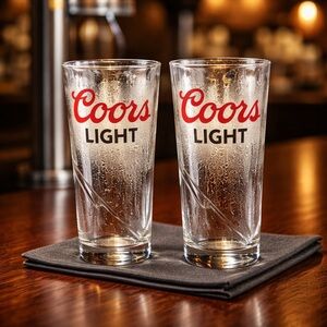 Set of 2 Coors Light Embossed Bottom Beer Glasses